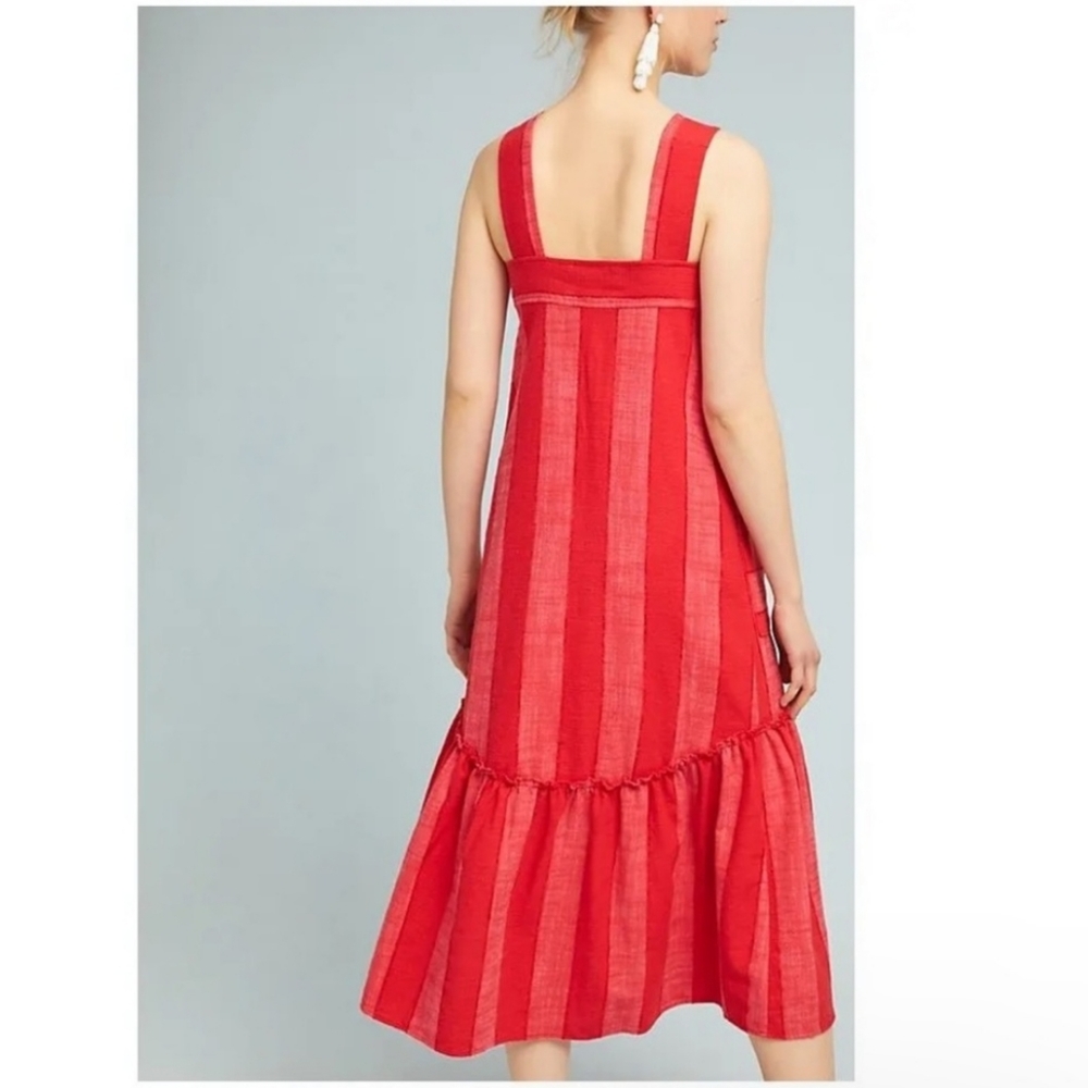 Anthropologie Maeve Red Stripe Tonal Tank Square Neck Midi Dress Patch Pockets - Picture 3 of 16